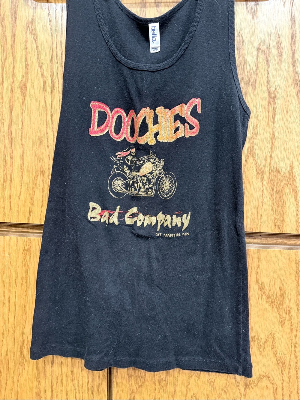 Black Graphic Tank Top with 'DOOCHIES' Motorcycle Print